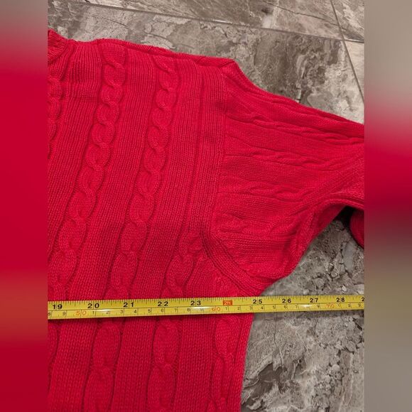 Talbots Red Cable Knit long fisherman Sweater Valentine's day soft cotton sz XL - Picture 6 of 6